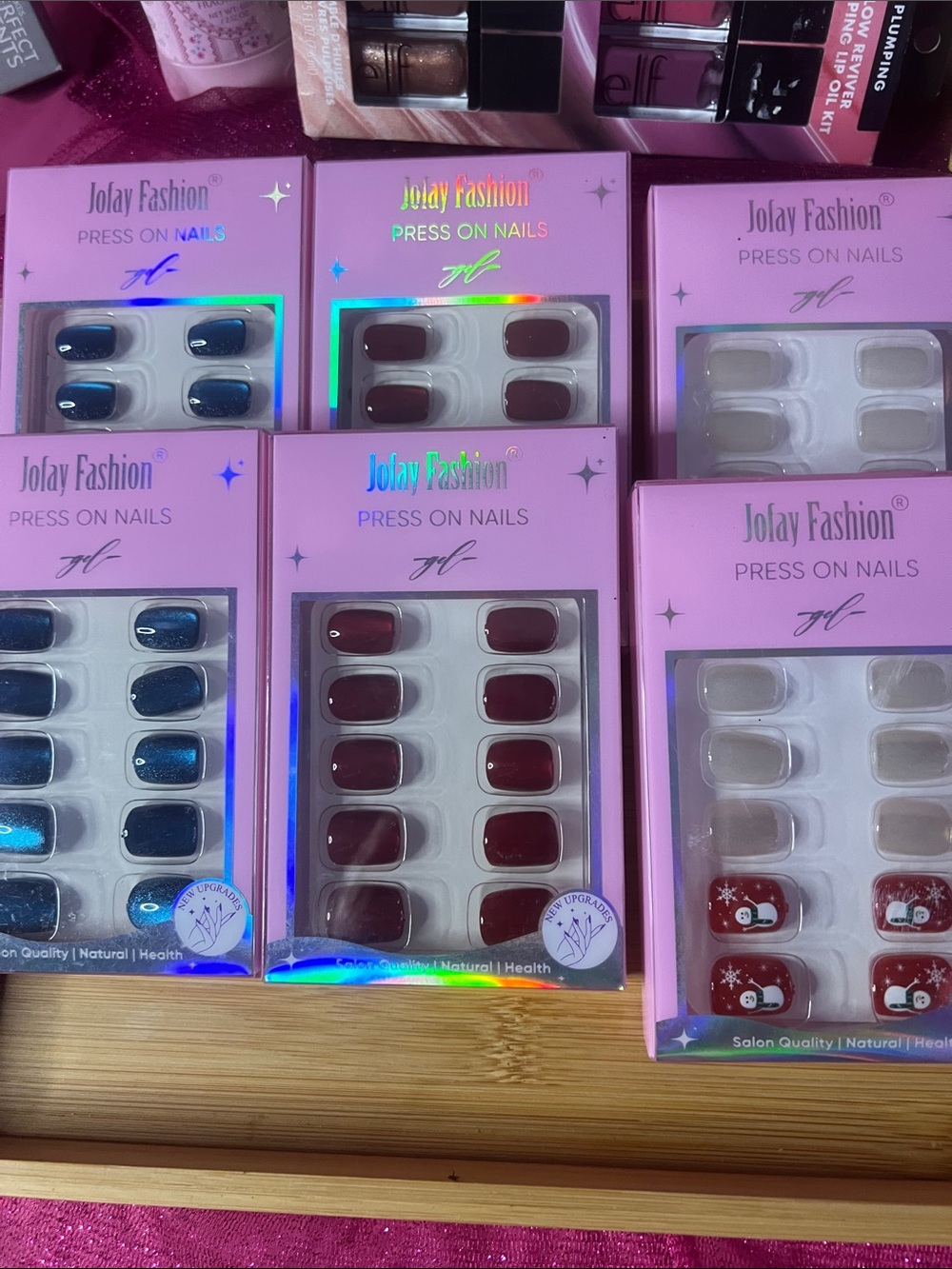 Press-On Nails - Assorted Colors (Blue, Burgundy, Nude)